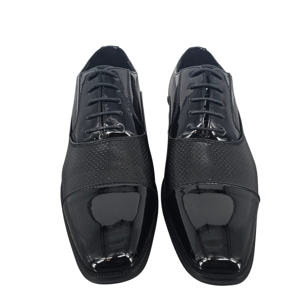 Robert David Mens Black Patent and Textured Cap Toe Oxford Dress Shoes 11 New - Picture 3 of 9